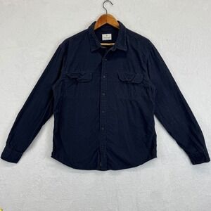 Mutual Weave Mens Dark Navy Corduroy Button Down Long Sleeve Casual Shirt Size L